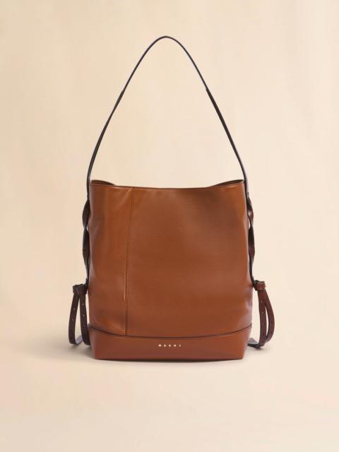 BROWN LEATHER POD 2.0 SMALL HOBO BAG