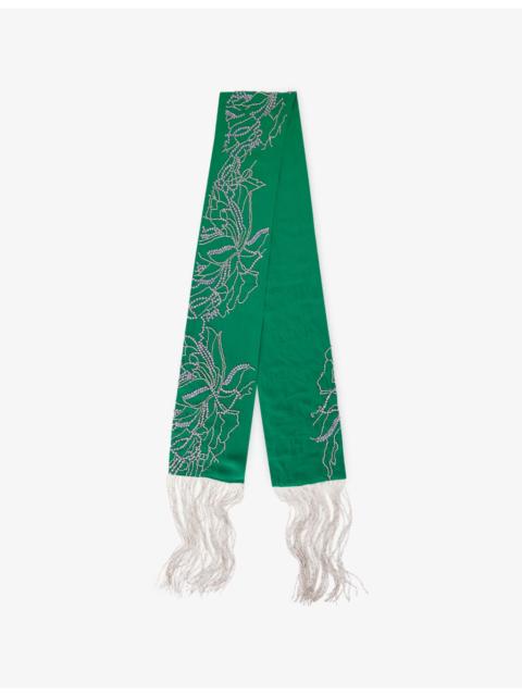 Beaded Fringed Silk Scarf