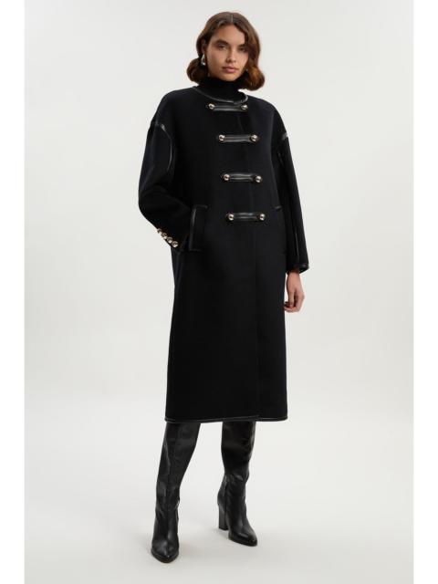 Brushed Wool PU Mix Tailored Collarless Midi Coat