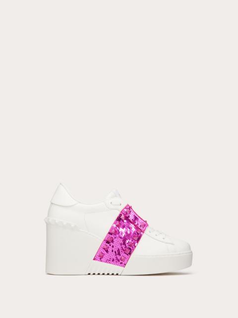 OPEN DISC WEDGE SNEAKER IN CALFSKIN WITH SEQUIN EMBROIDERY 85MM