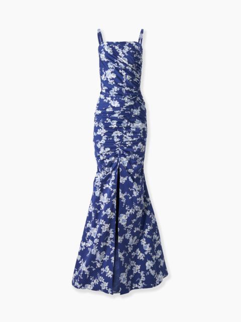 Floral-Print Gathered Gown