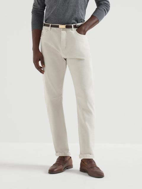 Garment-dyed five-pocket trousers in comfort denim