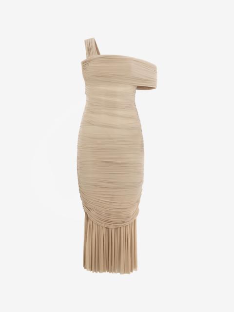 Nude Midi Dress With Ruffles