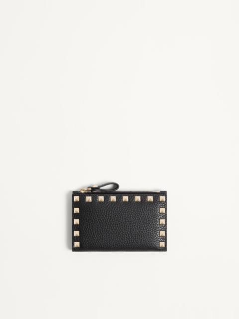 ROCKSTUD GRAINY CALFSKIN CARDHOLDER WITH ZIPPER