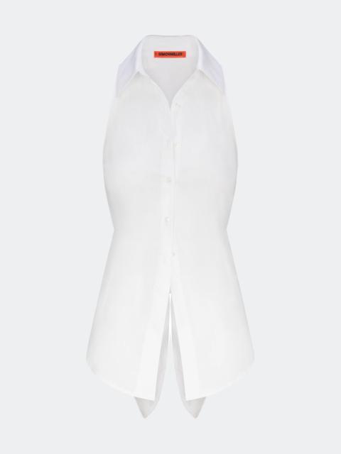 Loch Sleeveless Poplin Button Up In Macadamia