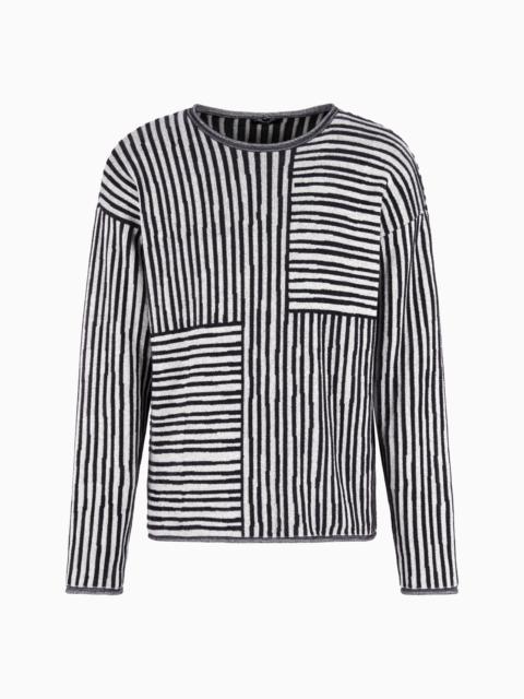 CREW-NECK JUMPER IN A VISCOSE AND COTTON JACQUARD