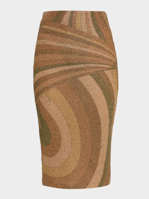 Iride Print Lamé Jersey Midi Skirt