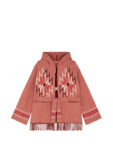 fringed-hem hooded cardigan
