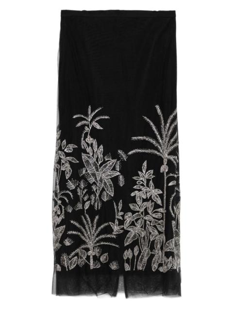 beaded floral midi skirt