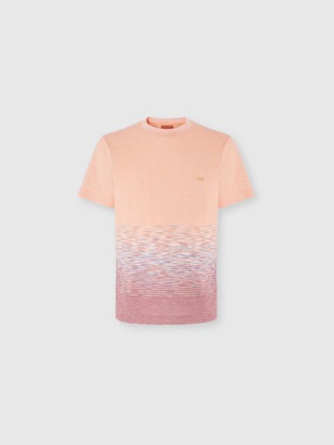 Crewneck T-shirt in slub cotton and linen with zigzag embroidery