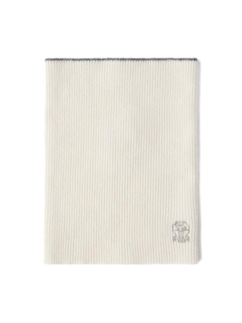 ribbed-knit logo-embroidered scarf