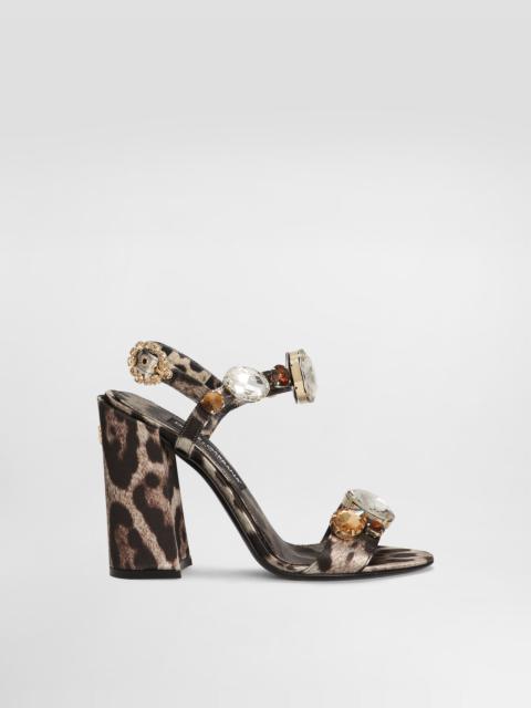 Satin sandals with gemstone embellishment