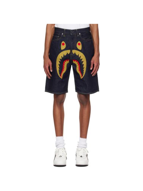 Navy Shark Denim Shorts