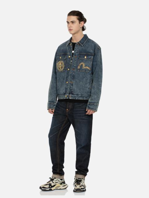 KAMON AND SEAGULL BROCADE APPLIQUÉ WITH CARP EMBRODIERY RELAX FIT DENIM JACKET