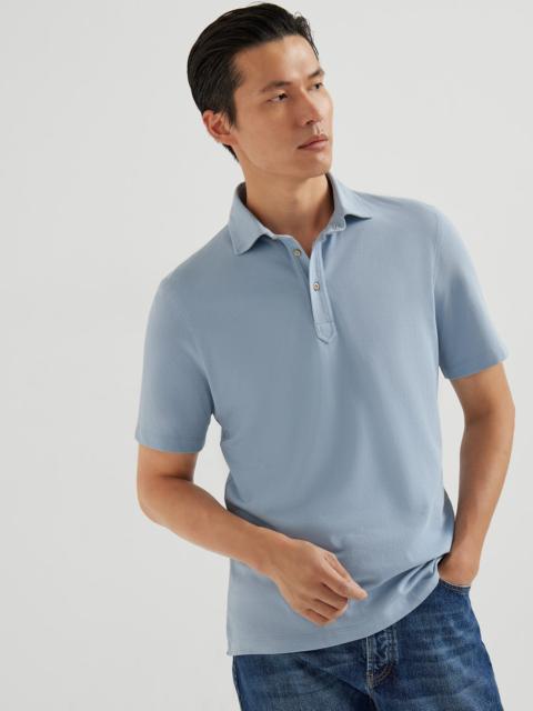 Cotton piqué polo with shirt-style collar