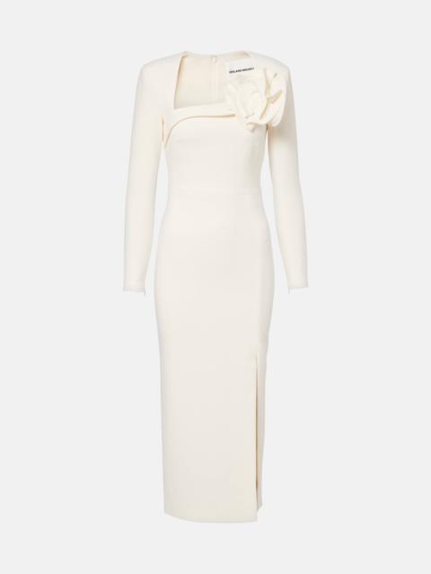 Floral-appliqué crêpe midi dress