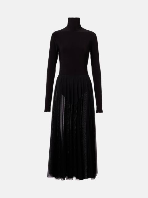 Sheer jersey and mesh midi dress