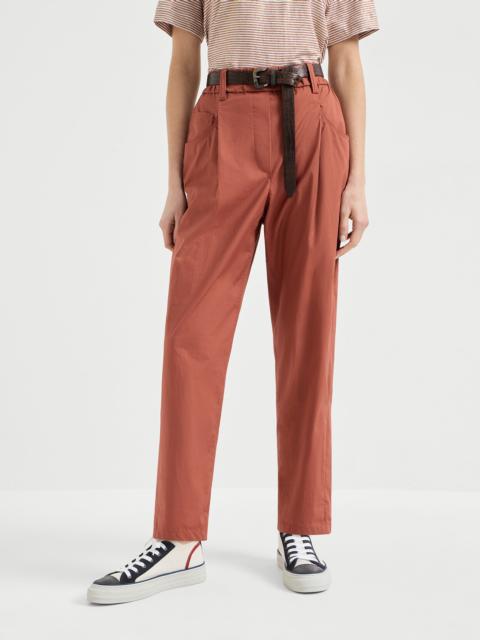 Lightweight poplin five-pocket track trousers with monili