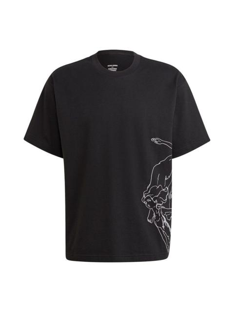 adidas originals Artist Tee Ss White Embroidered Sports Round Neck Short Sleeve Black HA4694