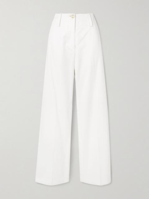 Embroidered Cotton-twill Straight-leg Pants