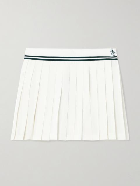 Abigail Pleated Embroidered Striped Crepe De Chine Mini Skirt