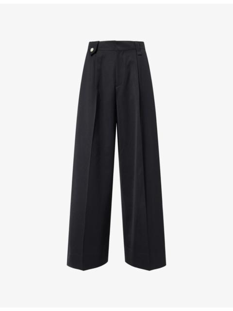 Faux-Pearl Embellished Wide-Leg Woven Trousers