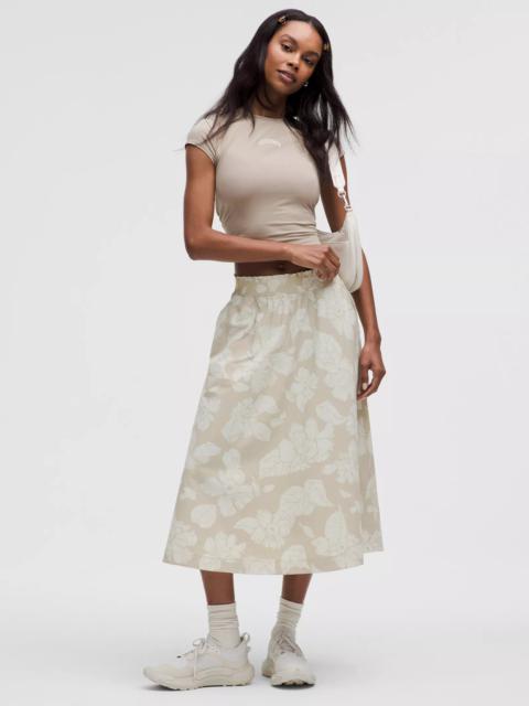 Stretch Woven Ruffle-Waist Midi Skirt