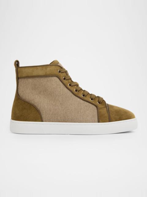 Men's Louis Textile and Suede Red-Sole High-Top Sneakers