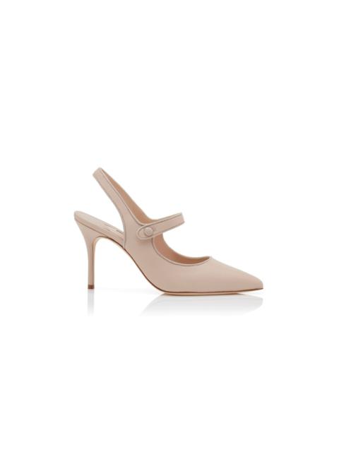 Beige Nappa Leather Pointed Toe Slingback Pumps
