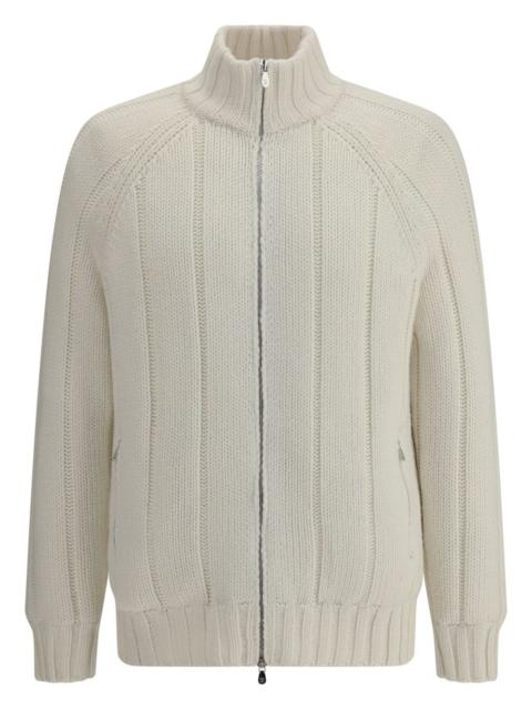 ribbed zip-front cashmere cardigan
