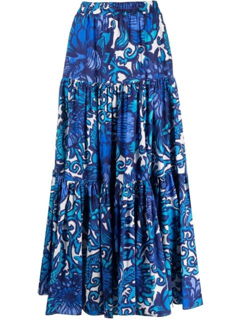 graphic-print tiered cotton skirt