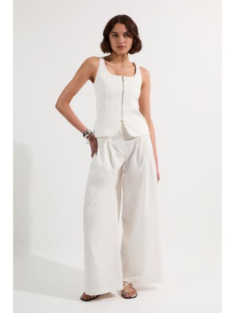 Tailored Denim Peplum Wide Leg Jumpsuit