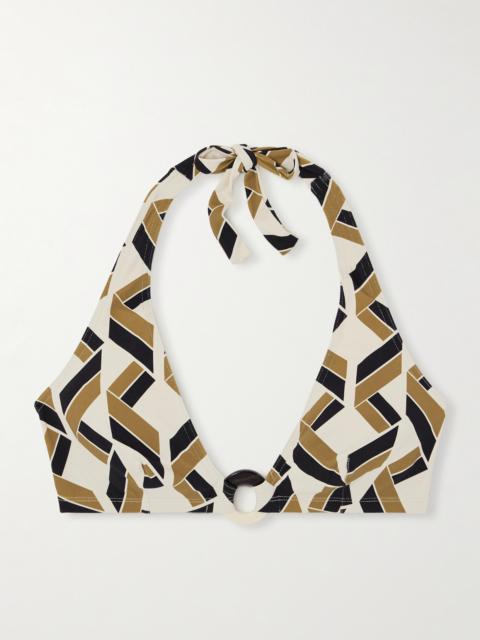 Dimension Embellished Printed Triangle Halterneck Bikini Top