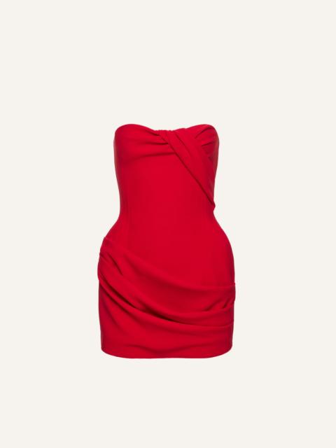 Structured drape corset mini dress in red