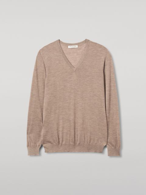 Fin Light Brown V Neck Superfine Cashmere Jumper