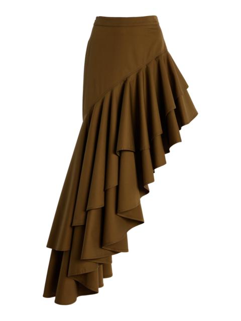 Cortés Asymmetric Ruffled Cotton Twill Midi Skirt green