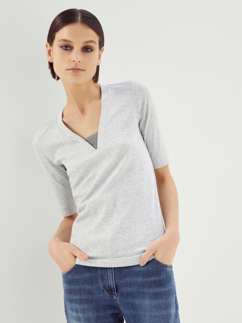 Stretch cotton ribbed jersey T-shirt with precious insert