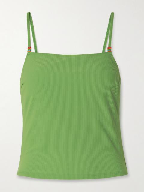 Cleo Bead-embellished Ribbed Bikini Top