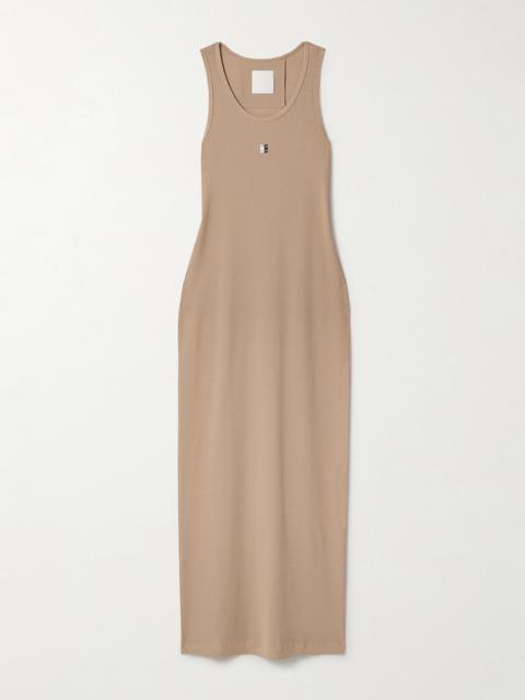 Embellished Ribbed Stretch-cotton Midi Dress