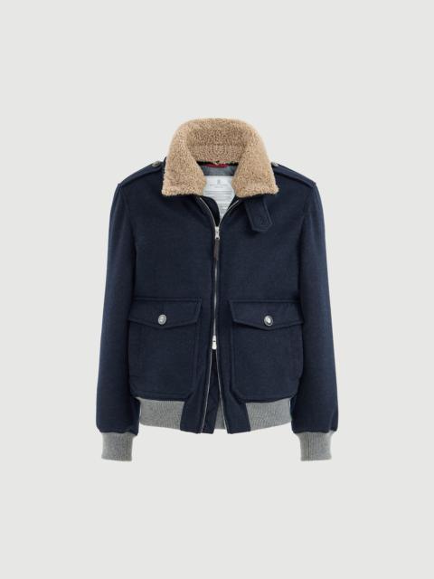 Bonded cashmere beaver cloth bomber jacket with Thermore® padding and detachable shearling collar