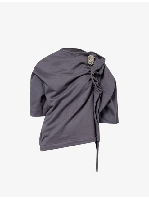 Embellished Asymmetric Cotton-Jersey Top