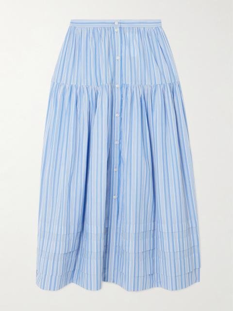 Marceline Tiered Striped Organic Cotton Midi Skirt