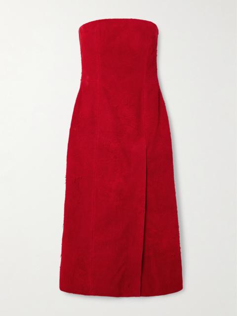 Strapless Suede Midi Dress