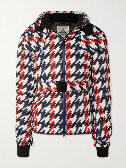 Candice Hooded Belted Houndstooth Down Ski Jacket