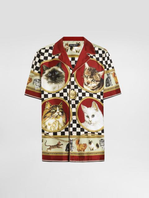 Silk shirt with cat print