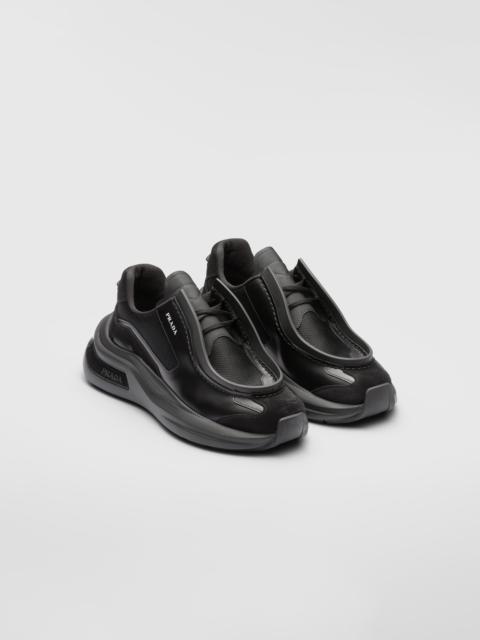 Systeme brushed leather sneakers with bike fabric and suede elements