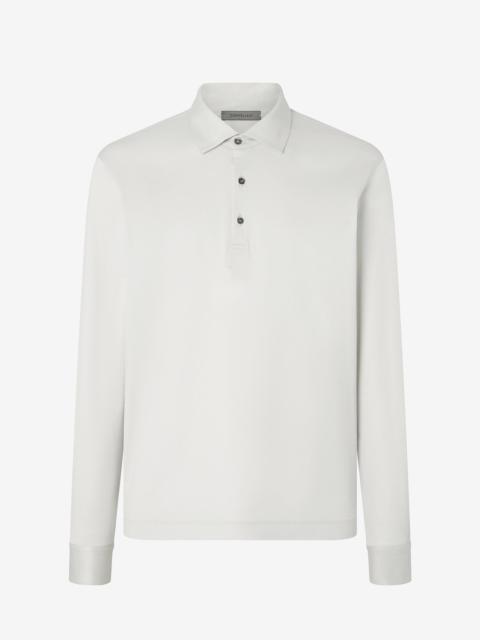 White button-up Supima cotton jersey polo shirt