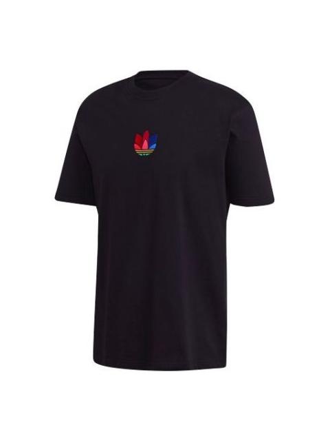 adidas originals 3d Trefoil Tee Casual Logo Round Neck Short Sleeve Black GE0829