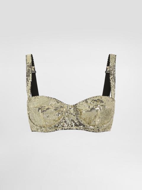 Balconette bra with micro-sequin embellishment