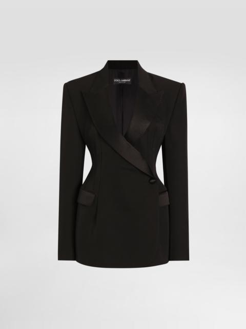 Double-breasted wool gabardine tuxedo jacket